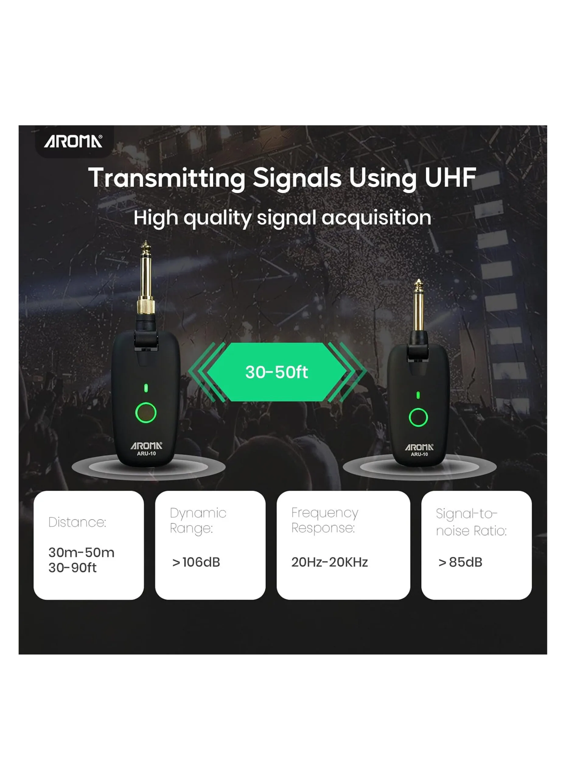 Aroma ARU-10 Wireless Guitar Transmitter Receiver - UHF 7 Channel System - Image 5