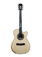 Main front: Merida Extrema A18OMC EQ Semi Acoustic Guitar OMC Orchestra Model Solid Spruce Rosewood LR Baggs India Back detail: Merida Extrema A18OMC EQ Rosewood Back Floral Inlay High Gloss Finish Detail Pickup: Merida Extrema A18OMC EQ LR Baggs EAS-VTC Pickup Preamp Controls Headstock: Merida Extrema A18OMC EQ Chrome Tuning Machines Floral Inlay Headstock Case: Merida Extrema A18OMC EQ Semi Acoustic Guitar with GB-25 Premium Case