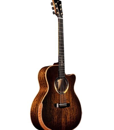 Main front: Merida Extrema Breakers Semi Acoustic Guitar Flamed Ovangkol Grand Auditorium Fishman Presys India Back detail: Merida Extrema Breakers Flamed Ovangkol Back High Gloss Finish Stunning Grain Detail Pickup: Merida Extrema Breakers Fishman Presys+PRO-201 Pickup Preamp Controls Headstock: Merida Extrema Breakers Gold-Plated Diecast Tuners Ebony Knobs Headstock Body side: Merida Extrema Breakers Flamed Ovangkol Side Grain Detail High Gloss