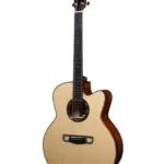 Main front: Merida Extrema DTJC EQ Semi Acoustic Guitar Grand Jumbo Solid Spruce Solid Flamed Maple Fishman PSY-301 India Back detail: Merida Extrema DTJC EQ Solid Flamed Maple Back High Gloss Finish Three Dimensional Grain Headstock: Merida Extrema DTJC EQ Golden-Merida Designed Tuning Machines Flamed Maple Headstock Body side: Merida Extrema DTJC EQ Solid Flamed Maple Side Grand Jumbo Body Detail Case: Merida Extrema DTJC EQ Semi Acoustic Guitar with Premium Wooden Case