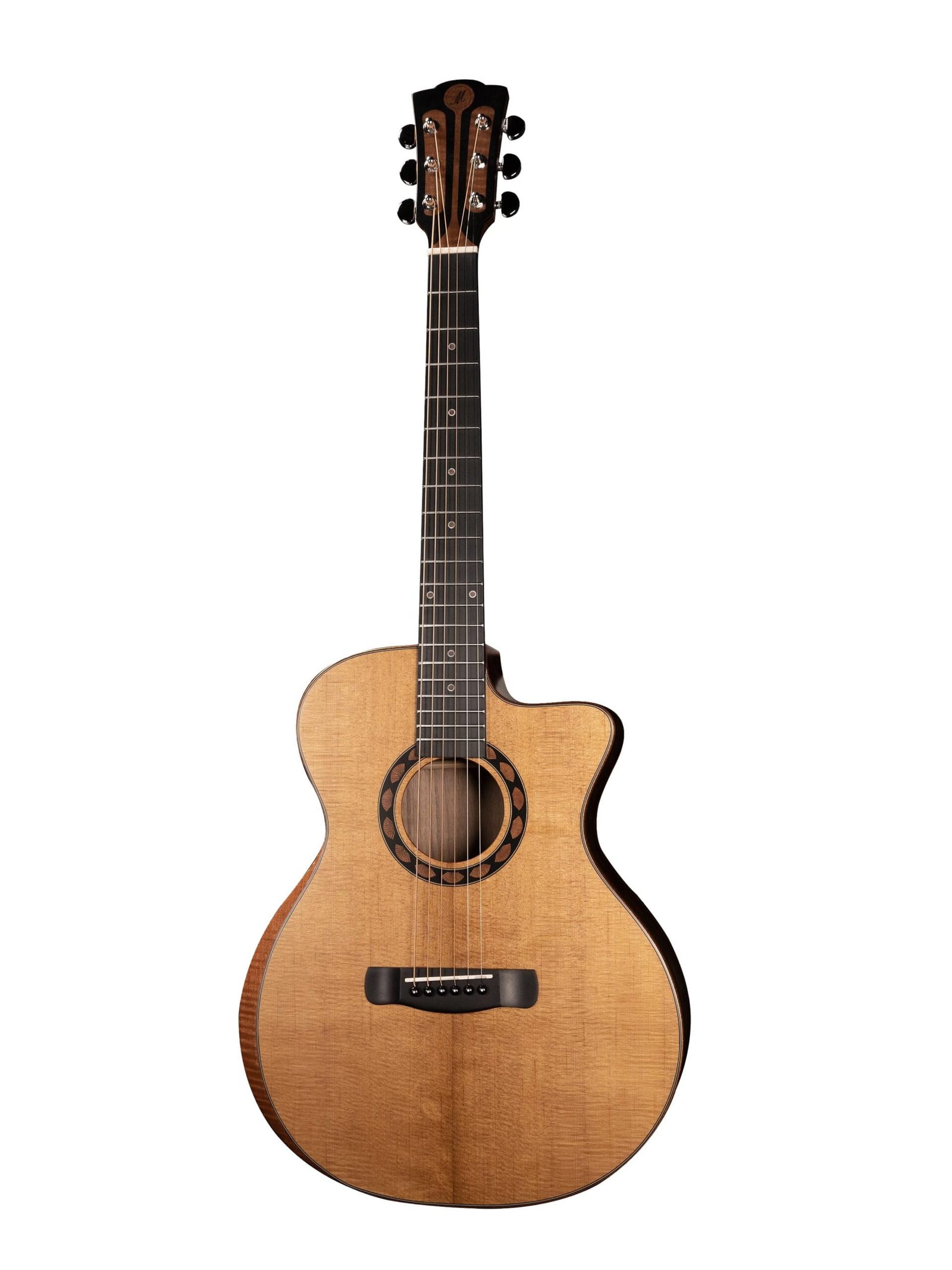 Junior GSC EQ _1 Main front: Merida Extrema Junior GSC EQ Mini Travel Guitar Torrified Solid Spruce Bocote Fishman INK-301 India Back detail: Merida Extrema Junior GSC EQ Bocote Back Dramatic Grain Matt Finish Detail Headstock: Merida Extrema Junior GSC EQ Chrome Tuning Machines Headstock Detail Body side: Merida Extrema Junior GSC EQ Bocote Side Grain Mini Travel Grand Symphony Case: Merida Extrema Junior GSC EQ Travel Guitar with GB-25 Case
