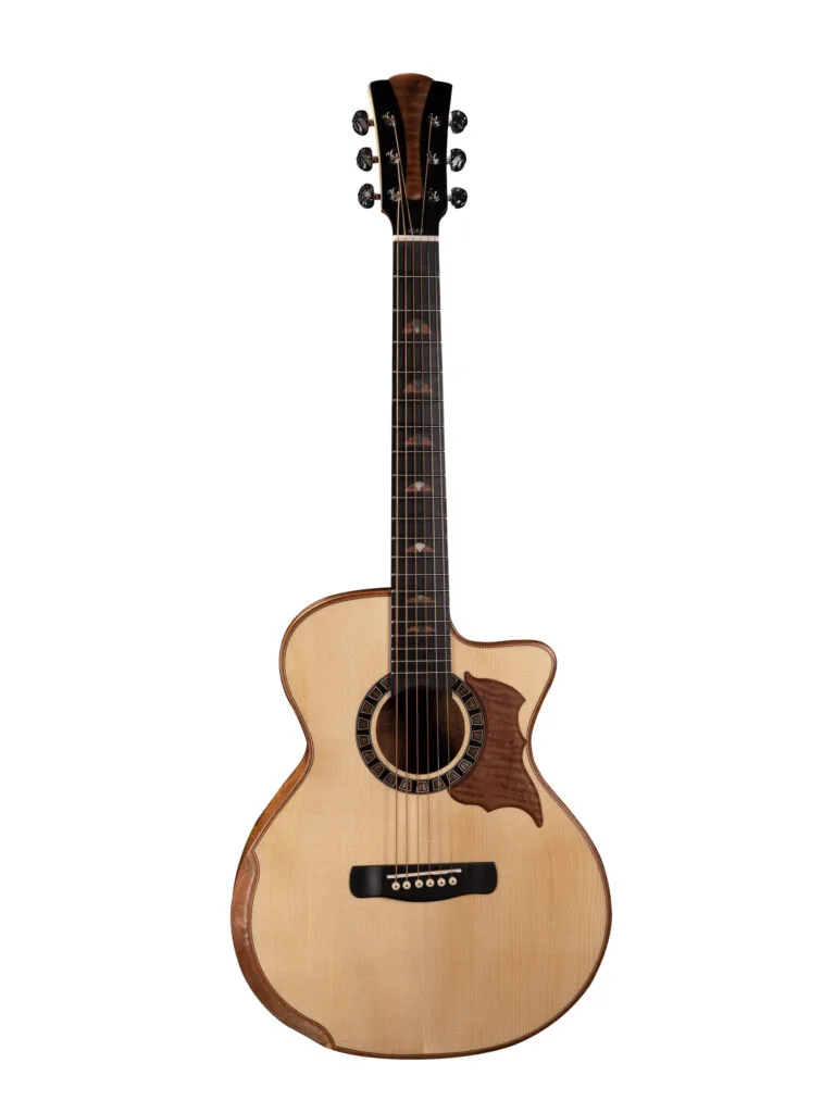 Merida Senior GSC EQ Semi Acoustic Guitar Mini Travel Solid Spruce Flamed Koa