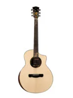 Main front: Merida Extrema Summer 41GC EQ Semi Acoustic Guitar Grand Concert Solid Spruce Rosewood LR Baggs EAS-VTC India Back detail: Merida Extrema Summer 41GC EQ Rosewood Back High Gloss Finish Detail Pickup: Merida Extrema Summer 41GC EQ LR Baggs EAS-VTC Pickup Preamp Volume Treble Clarity Headstock: Merida Extrema Summer 41GC EQ Chrome Merida Designed Tuning Machines Headstock Case: Merida Extrema Summer 41GC EQ Semi Acoustic Guitar with ABS Hard Case