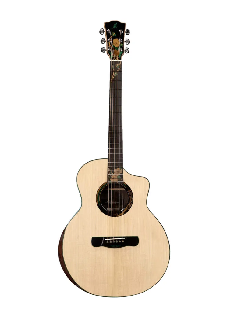 Main front: Merida Extrema Summer 41GC EQ Semi Acoustic Guitar Grand Concert Solid Spruce Rosewood LR Baggs EAS-VTC India Back detail: Merida Extrema Summer 41GC EQ Rosewood Back High Gloss Finish Detail Pickup: Merida Extrema Summer 41GC EQ LR Baggs EAS-VTC Pickup Preamp Volume Treble Clarity Headstock: Merida Extrema Summer 41GC EQ Chrome Merida Designed Tuning Machines Headstock Case: Merida Extrema Summer 41GC EQ Semi Acoustic Guitar with ABS Hard Case