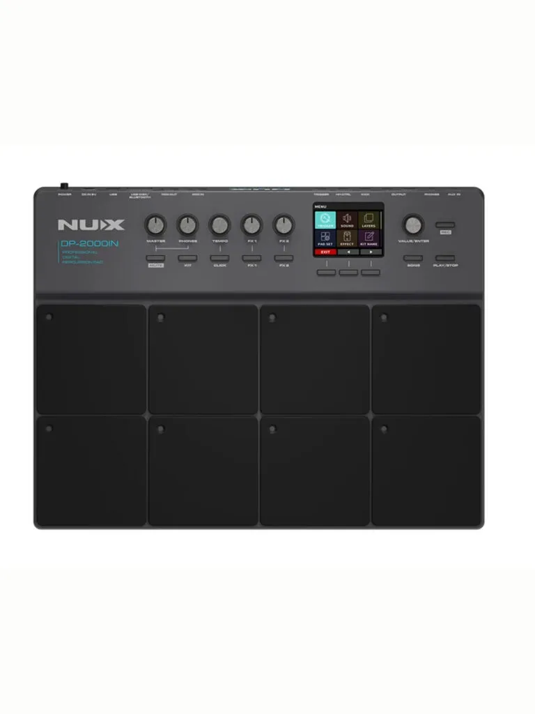 Main: NUX DP-2000IN Digital Percussion Pad India Customized 30 Indian Percussion Kits 8 LED Pads Top: NUX DP-2000IN 8 Velocity Sensitive Strike Pads Real Time LED Illumination Rear: NUX DP-2000IN Rear Panel MIDI In Out AUX USB Bluetooth Kick Trigger Display: NUX DP-2000IN Colour Display 30 Indian Percussion Kits Interface Side: NUX DP-2000IN India Customized Digital Percussion Pad MRP 27981