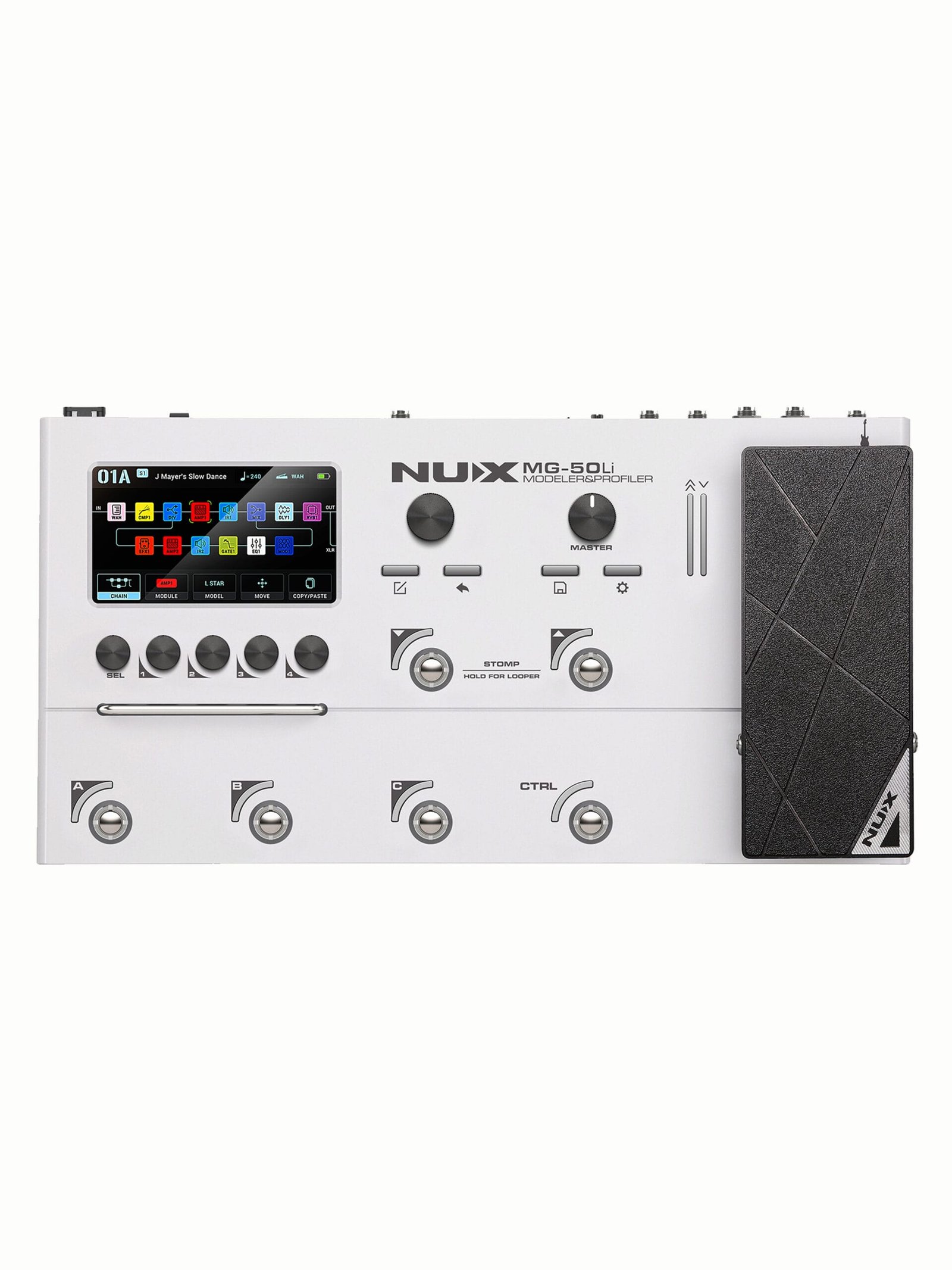 NUX MG-50Li Cloud White _1 NUX MG-50Li White Modeling Guitar Profiler 58 Amp Models Bluetooth 5000mAh Battery India